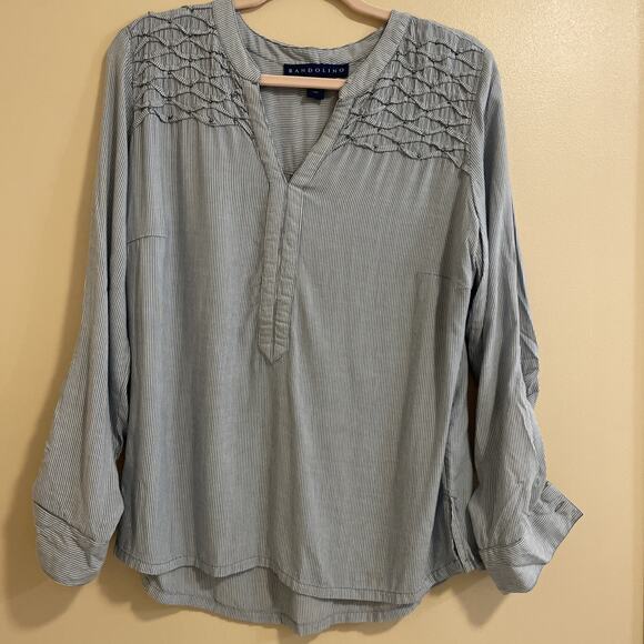 Women’s Bandolino Trinity Roll Tab Long Sleeve Top MOODY BLUE Women's Sz Medium - Picture 1 of 8